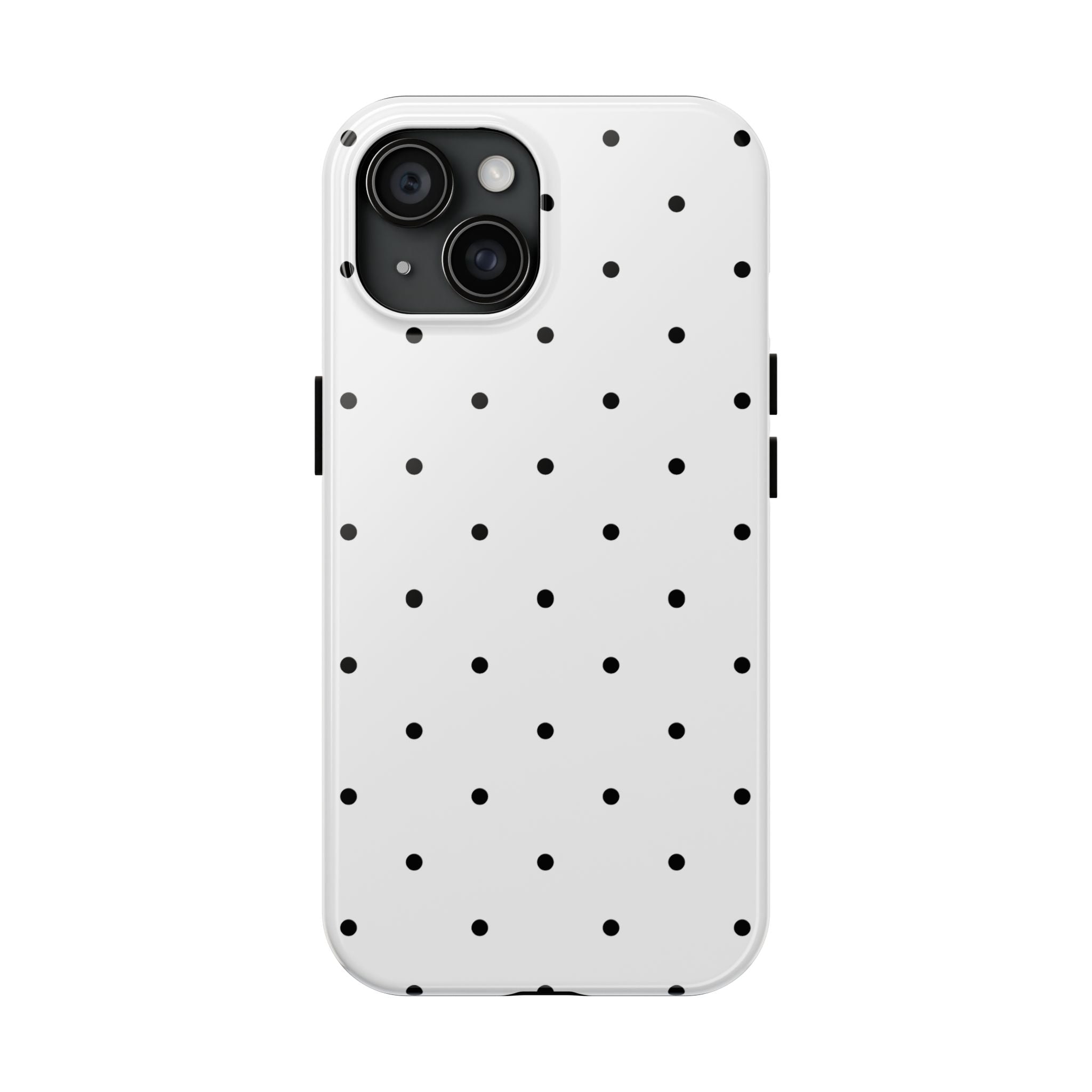 Black Polka Dot Tough Phone Case — Durable Protective Cover, Minimal White & Black Design