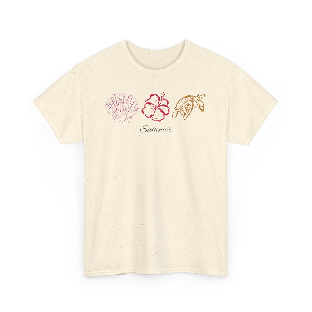 The Reena Tee— Tropical Shells & Hibiscus Tee with 'Summer' Script