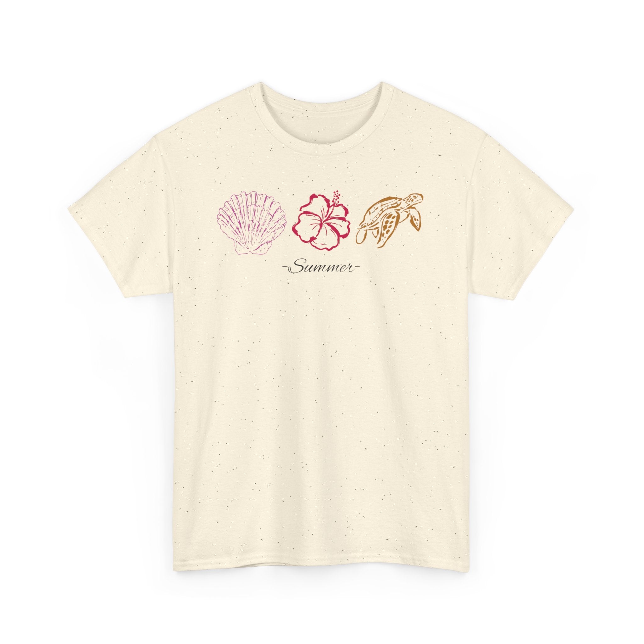 The Reena Tee— Tropical Shells & Hibiscus Tee with 'Summer' Script