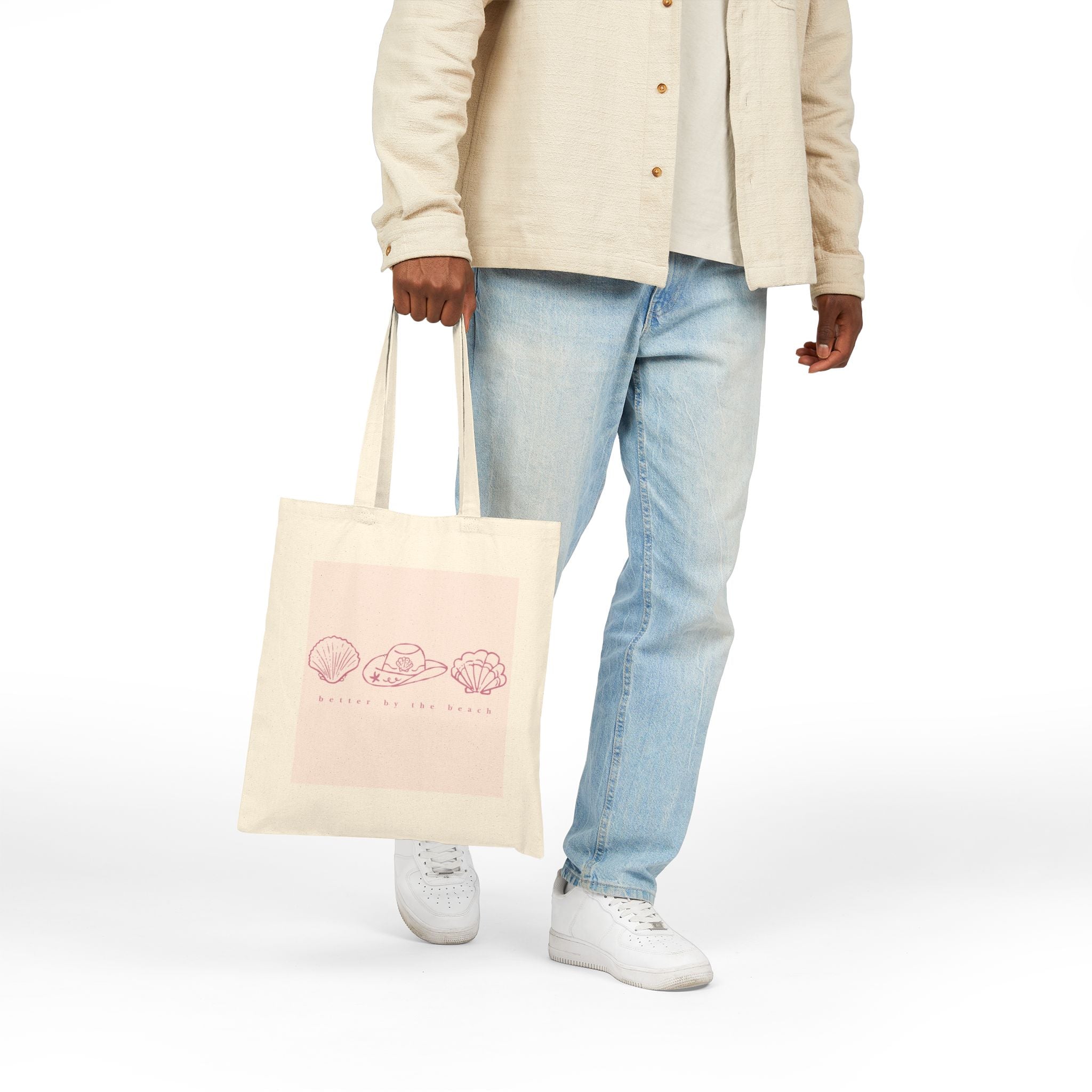 Seashell & Sun Hat Canvas Tote — Summer Beach Cotton Bag
