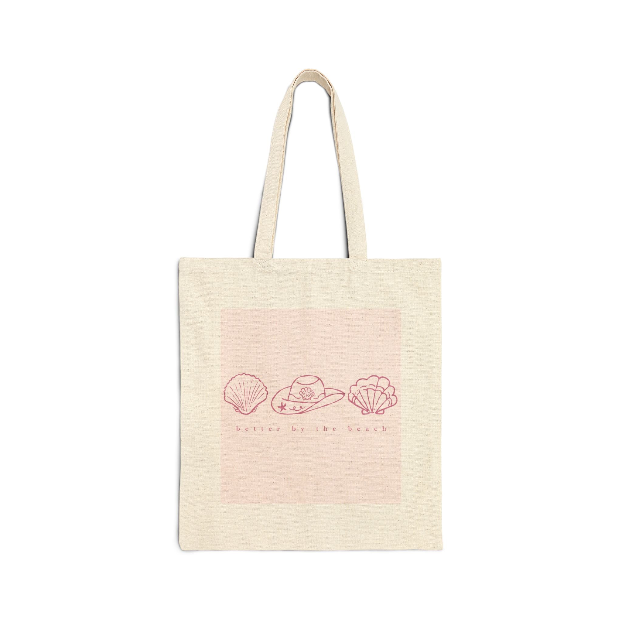 Seashell & Sun Hat Canvas Tote — Summer Beach Cotton Bag