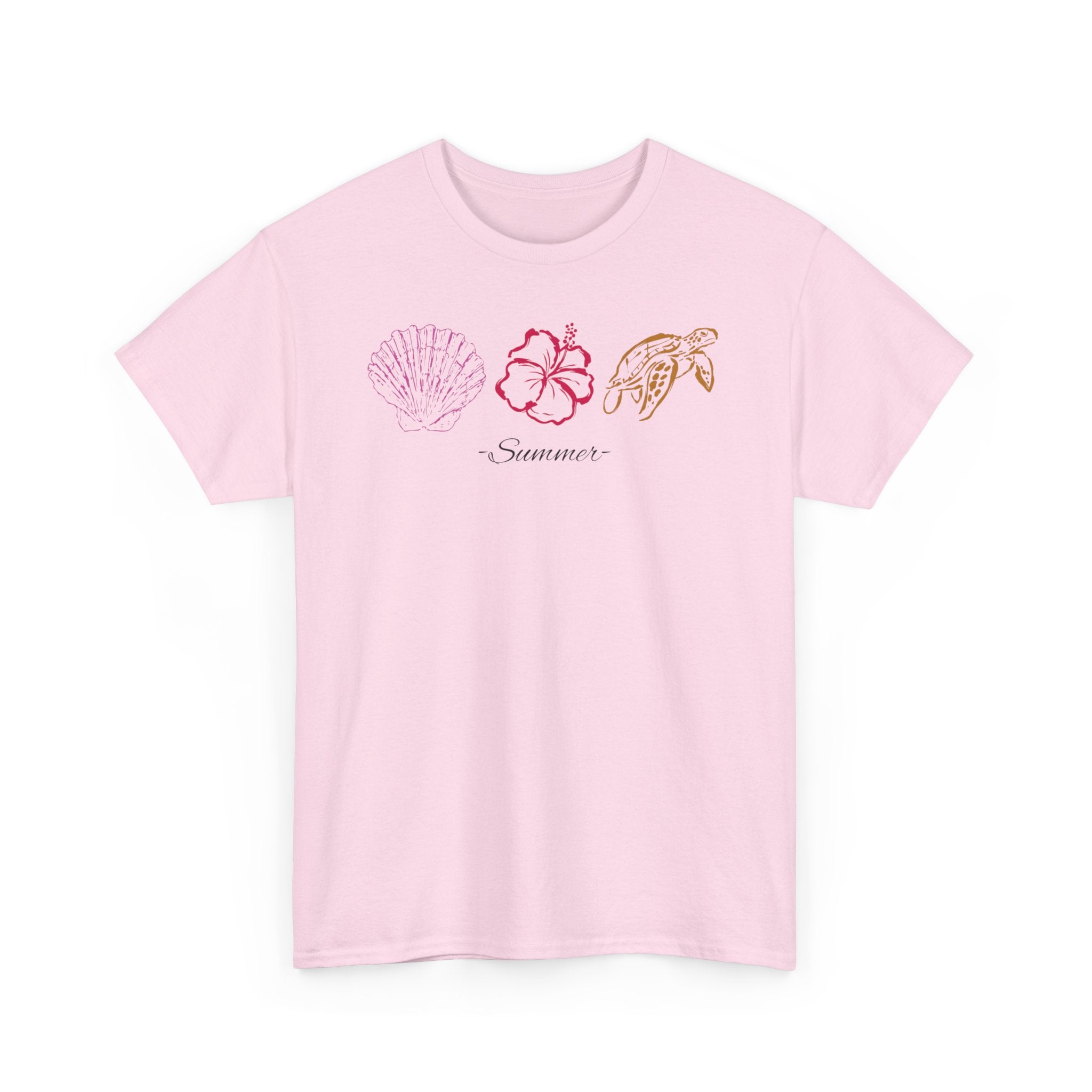 The Reena Tee— Tropical Shells & Hibiscus Tee with 'Summer' Script