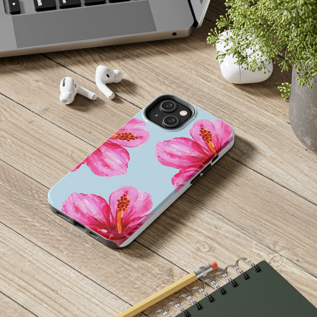 Pink Hibiscus Tough Phone Case — Floral Protective Phone Cover